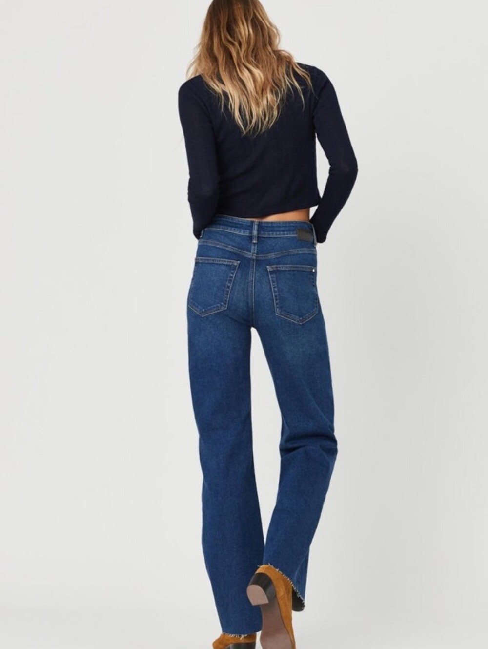 Mavi Women's "Victoria" Dark Indigo Wash Wide Leg Jeans Distressed Hem 30
